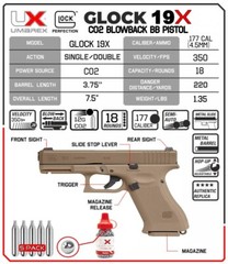Umarex Glock 19X .177 Cal Air Pistol, Blowback w/ CO2 & BBs (2255212) Gen 5