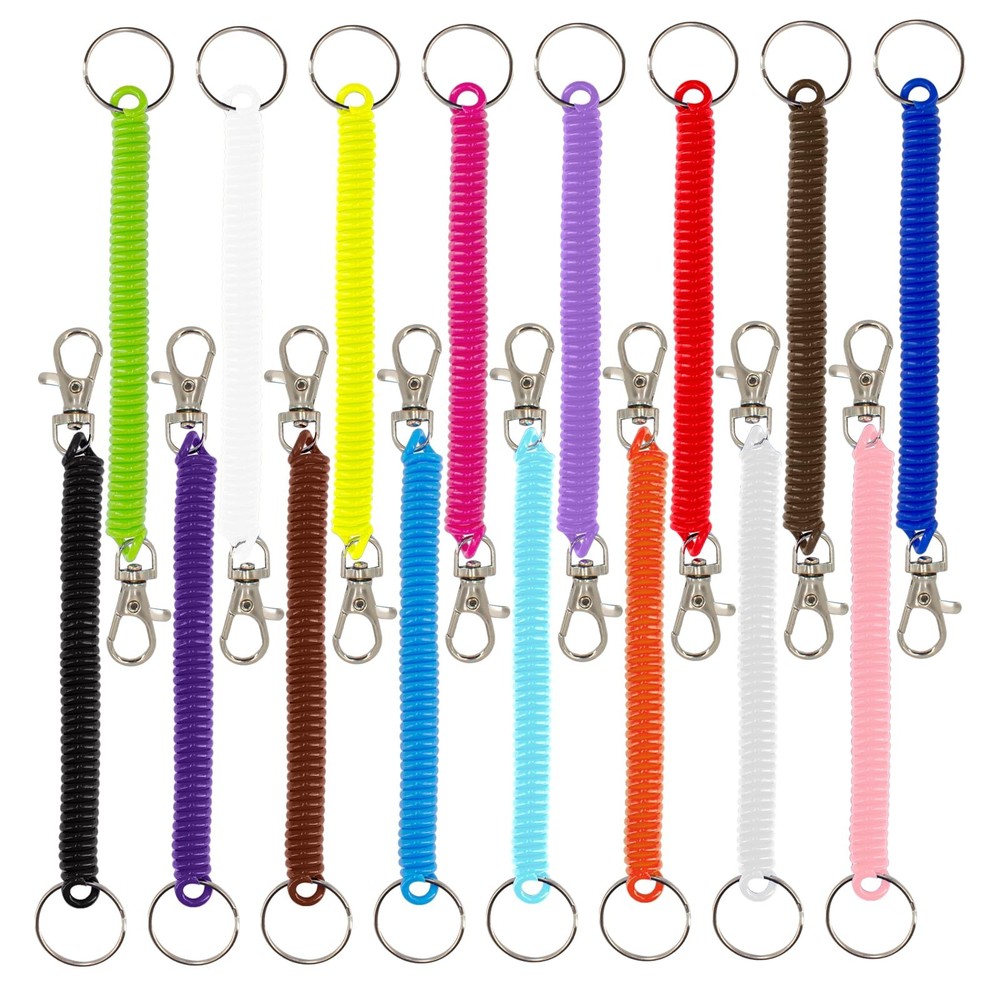 16Pcs Retractable Spring Coil Keychain Colorful Spiral Wrist Coil Key Chains