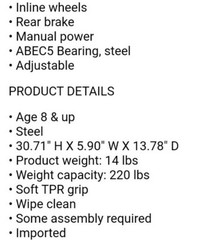 Frozen 2 Inline Scooter Brand New Ages 8 & Up weight capacity up to 220 pounds