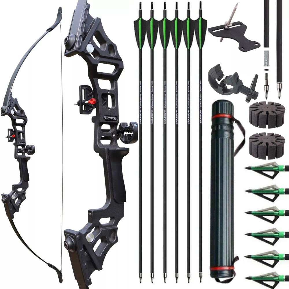 Archery Takedown Recurve Bow Set 51″ Hunting Carbon Arrow Quiver 25-50lbs Shot