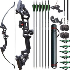 Archery Takedown Recurve Bow Set 51″ Hunting Carbon Arrow Quiver 25-50lbs Shot