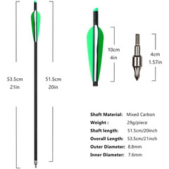 12Pcs 20″ Carbon Crossbow Bolts Arrows Archery Hunting with 4″ Vane Replaced Tip