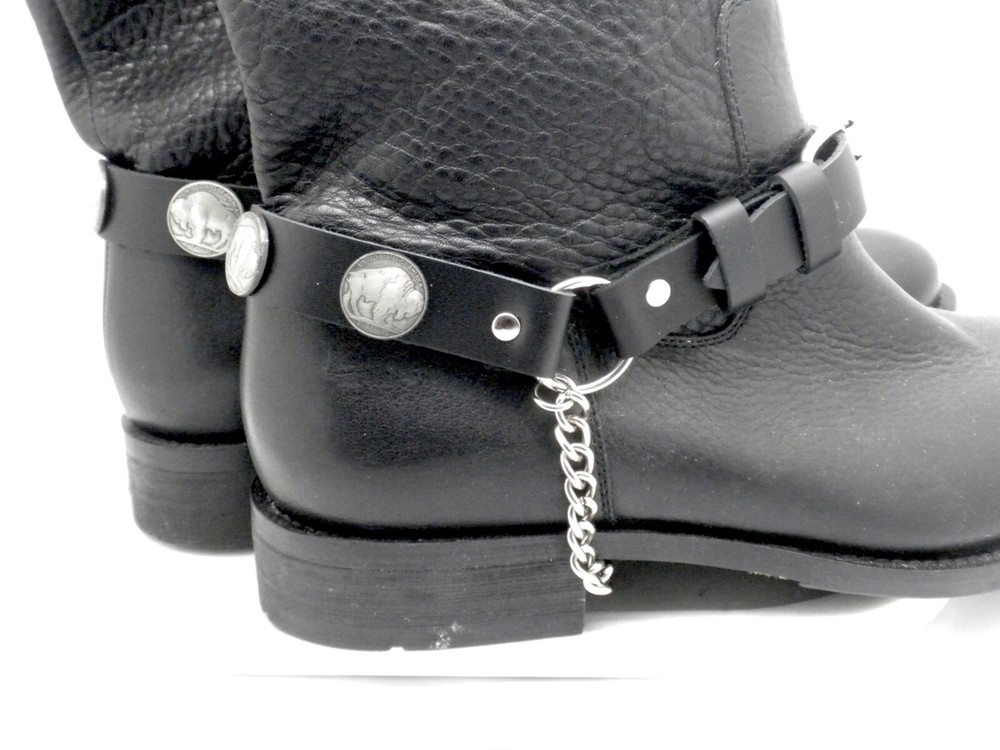 Boot Straps W Chain Buckle Buffalo Leather Biker Western PAIR Women’s Men’s