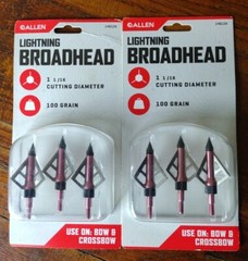 2 Allen Lightning Broadhead 14612A 1 1/16″ Cutting Diameter 100 Grain 3 Pack NEW