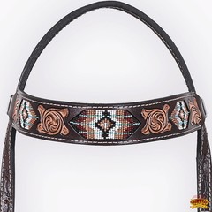 Hilason Horse Floral Hand Carved American Leather Breast Collar Headstall W/