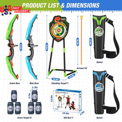 2 Pack Bow and Arrow for Kids, LED Light up Archery Set with 24 Suction Cup Arro