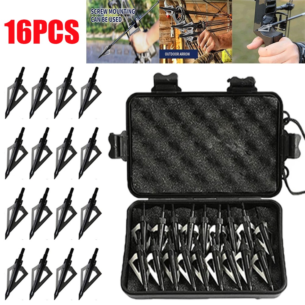 16PCS Hunting 100 Grain Broadheads 3 Blade for Compound Bow Crossbow Arrow Tips