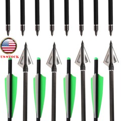 12PCS 20» Carbon Crossbow Bolts Crossbow Arrows 100 Grain Broadheads Hunting
