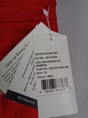 Dover Saddlery Red Dalton Breech Riding Pants Size 24 Equestrian New