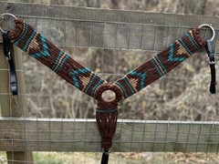Genuine Mohair Multi String Western Breast Collar Brown and Teal Design
