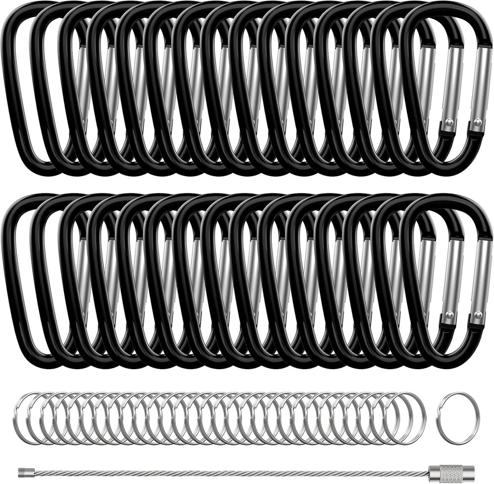 30PCS Aluminum Carabiner Clips, 2″ D Shape Spring Snap Hooks Carabiner with 30PC