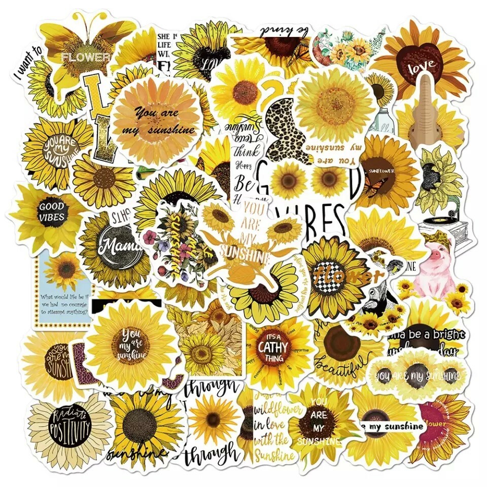 50-Pack Sunflower Stickers Cute Waterproof Sunflower Sticker laptop waterproof