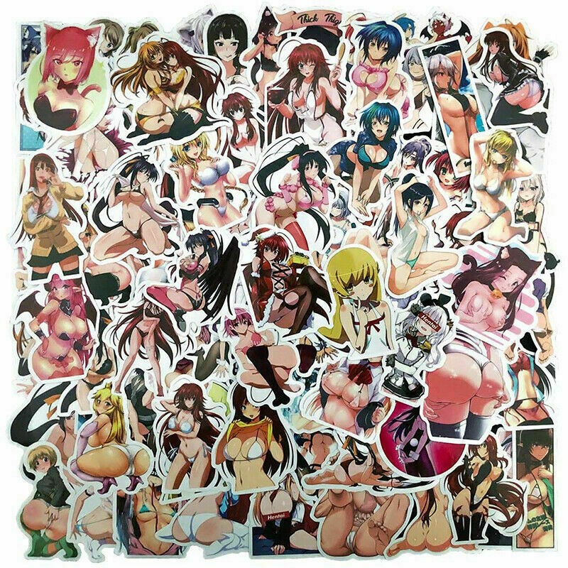 100Pcs Sexy Anime Girls Stickers Bomb Waifu Women Bikini Laptop Vinyl Decal Pack