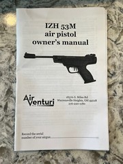 Baikal IZH MP-53M Russian sporter air pistol, .177 caliber, with box and manual