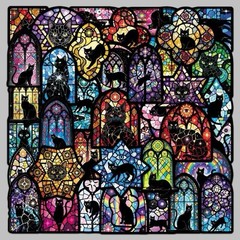 20PCS Mixed Gothic Stained Glass Medieval Black Cats Waterproof Vinyl Stickers