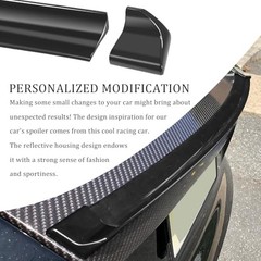 Car Rear Spoiler Roof Lip Kit, Carbon Fiber 3D Rubber Trunk Glossy Black