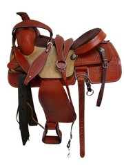 WESTERN TRAIL SADDLE 16″ PLEASURE BARREL RACING PINWHEEL TOOLED TACK SET FQHB