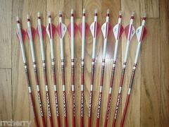 12 Carbon Express Maxima RED 250 400 Arrows: Blazer Vanes, White Dip, & Crest