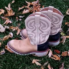 ROPER Western Boots 7 JK Brown Leather Two Tone Embroidered Made in Spain