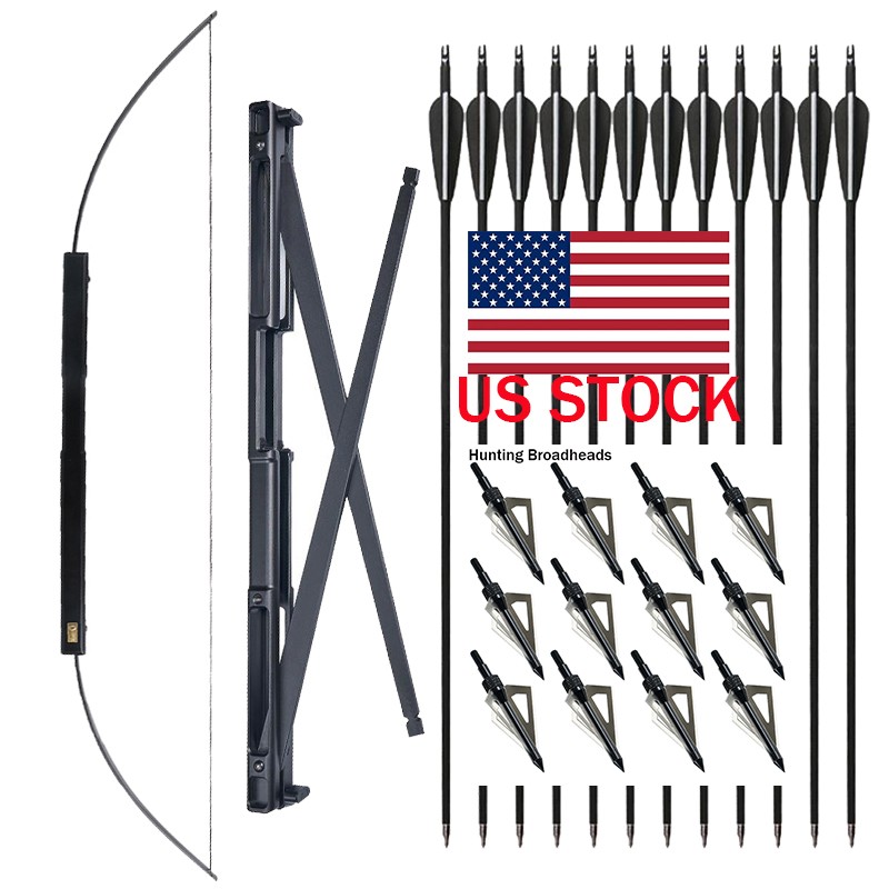 60″ Archery Foldable Bow Right Hand Folding Survival Bow Hunting Target Arrows