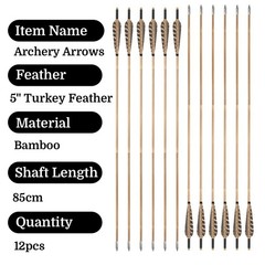 12X 33″ Archery Bamboo Arrows 5″ Feather Longbow Recurve Bow Hunting Shooting