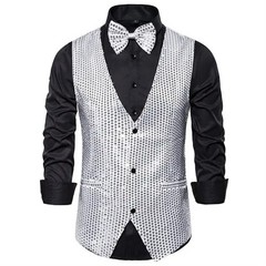 Gold Sequin Vest Men’s Single-breasted V-neck Sleeveless Vests Coat Wedding Part