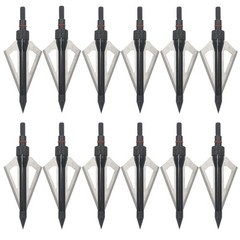 12PCS Archery 100 Grain Hunting Broadheads Stainless Steel Arrowheads with Case