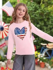 Ithalt 4th of July Outfit Kids Girls 9-10 Years Bigkid-longsleeve-bpink