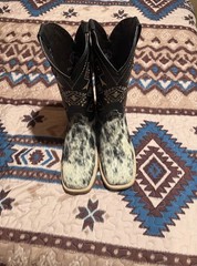 Third coast Western Cowboy Boots Black Cowhide Patterned Design with Black Shaft
