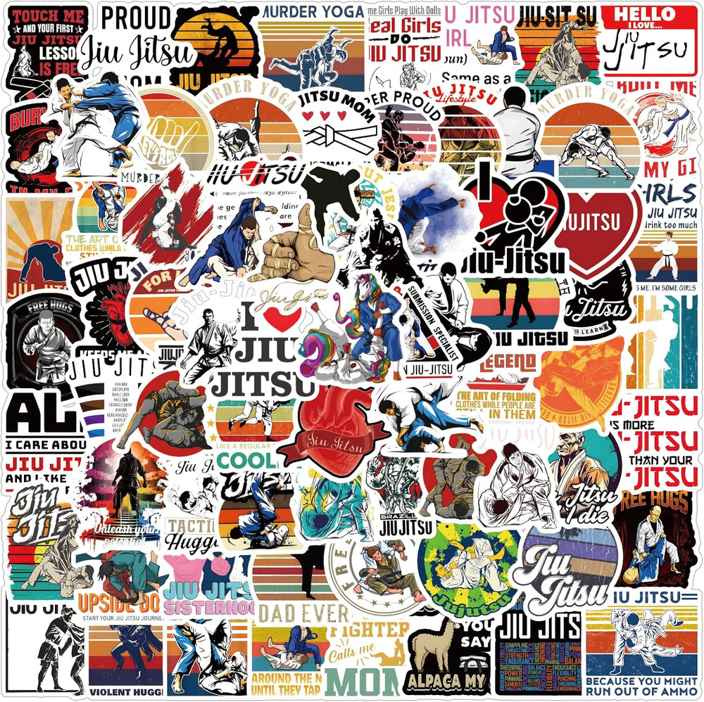 122 Pcs Jiu Jitsu Stickers Pack for Water Bottles, Laptops, Phones, and Decor