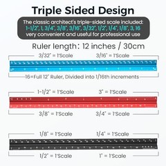 Architectural Scale Ruler: 12″ Imperial Aluminum Alloy Metal Architecture Blue