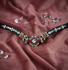 Luxury Crystal Horse Browband Black Leather Multicolor Rhinestone Show Bridle