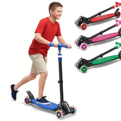 3-Wheel Kids Kick Scooter, Adjustable Handlebar, Light-Up Wheels, Foldable, Ages