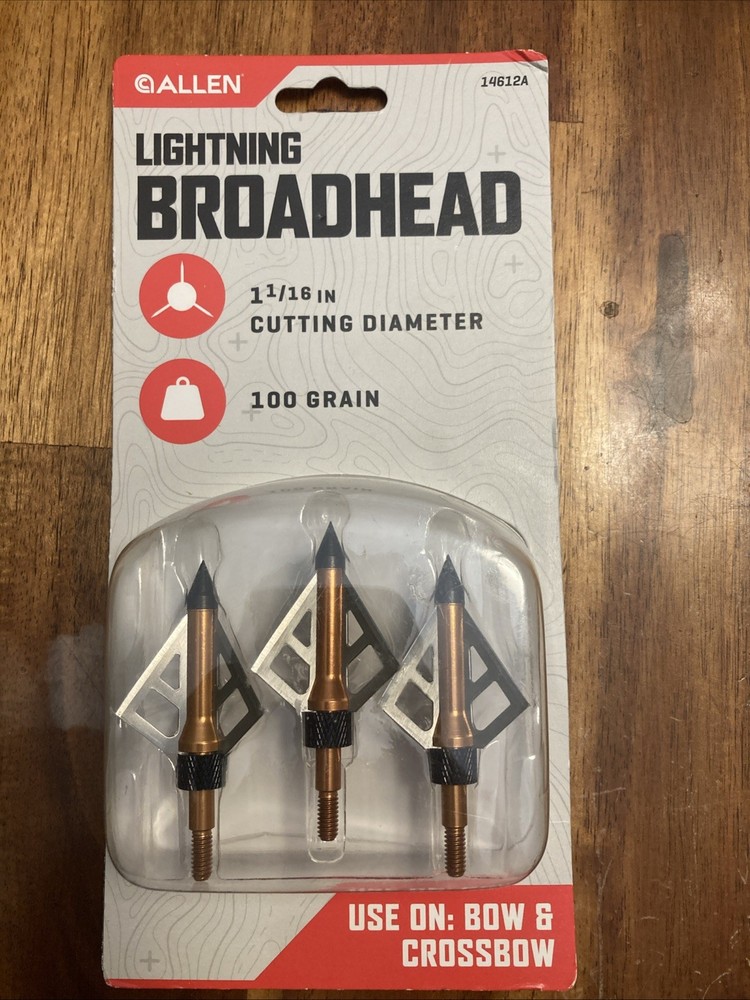 Allen Lightning Broadheads Fixed Blade 100 Grain *New* 1 1/16” Cutting Diameter.