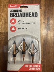 Allen Lightning Broadheads Fixed Blade 100 Grain *New* 1 1/16” Cutting Diameter.