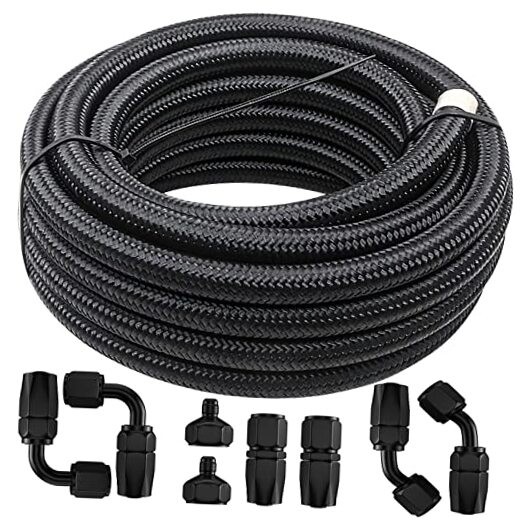 12 FT 6AN 3/8″ Fuel Line Hose Braided Stainless Steel With 6PCS AN-6 Black