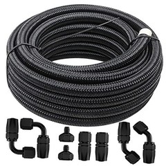 12 FT 6AN 3/8″ Fuel Line Hose Braided Stainless Steel With 6PCS AN-6 Black