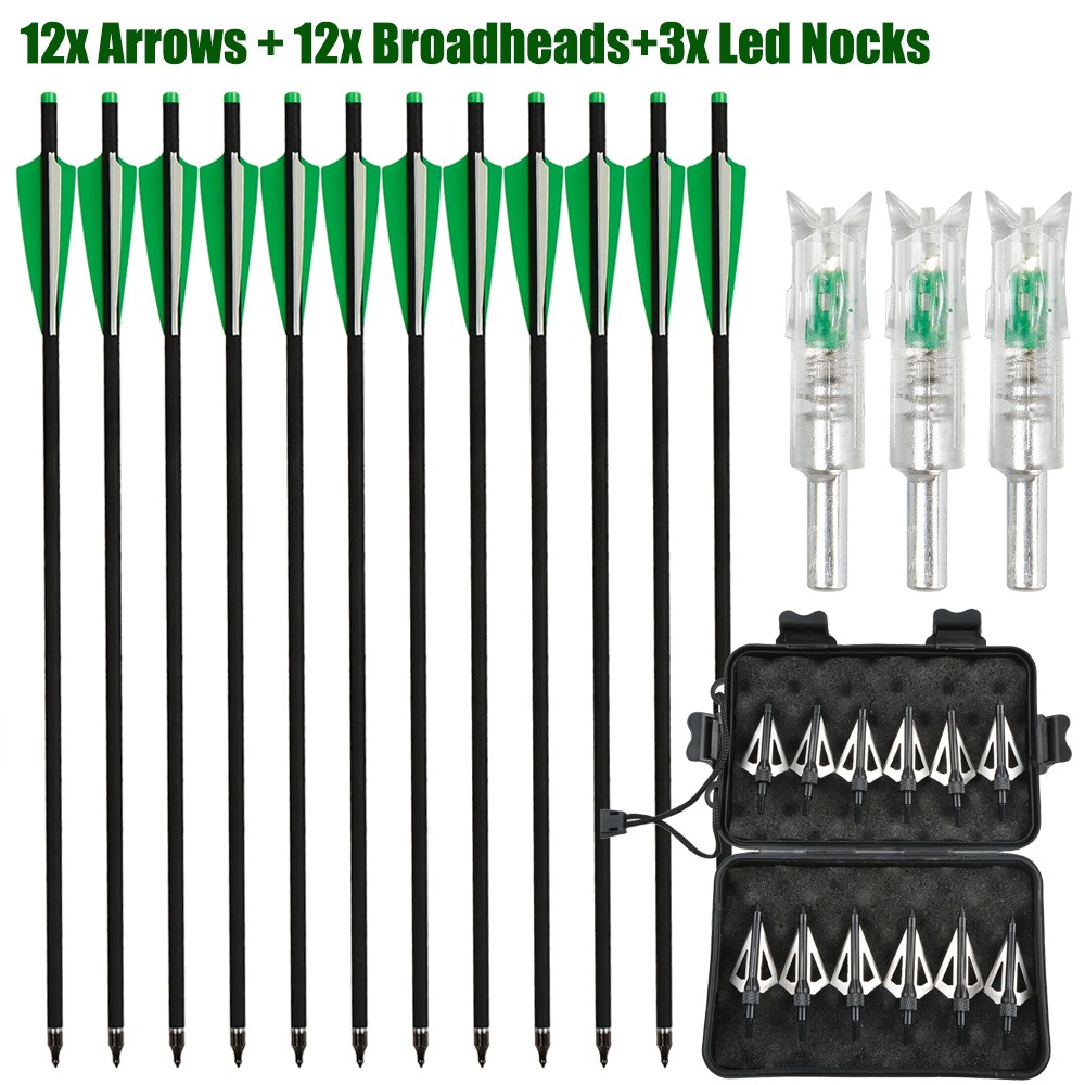 Hunting 20″ Crossbow Bolts Arrows or 100gr Broadhead or Lighted Nock Shooting