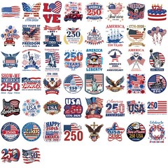 50-200Pcs 250th Anniversary Sticker USA 250 Years of Freedom Anniversary