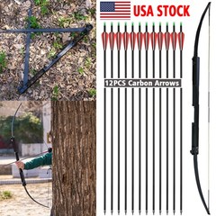 60″ Archery Folding Bow 40/60lbs Longbow Portable Outdoor Hunting Carbon Arrows