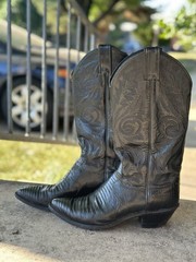 Justin Black Lizard Print Western Cowboy Boots Women s Size 7 1/2B