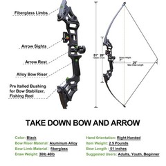 Recurve Bow and Arrow Set for Adults & Youth, Takedown Hunting Bow 30-40 lbs, Ou