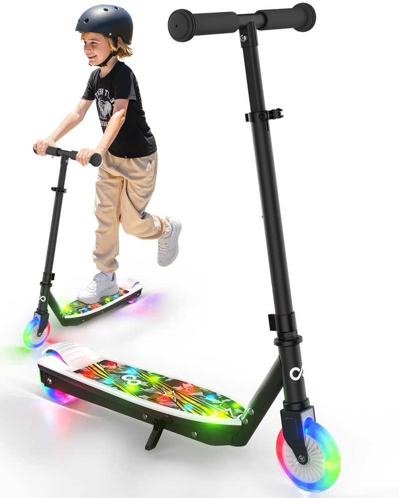 Gyroor Electric Scooter for Kids 6-12 Years with LED Wheels CPC Certified-Black