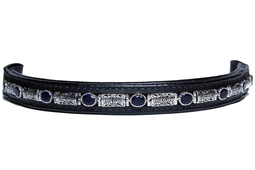 Browband People On Horses Oval Filigree Sapphire – 1 3/4″ Endloop – Black Leathe