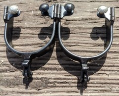 Western Spurs – Black Steel – Silver Floral Overlay – Short Shank – Blunt Rowel