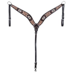 Hilason Horse Floral Hand Carved American Leather Breast Collar Headstall W/