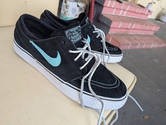 Nike SB Stefan Janoski Black Suede Skate Shoes Teal Swoosh US 8.5 D