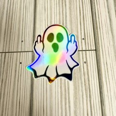 Waterproof Vinyl Sticker, Holographic Ghost Middle Finger Funny Sticker