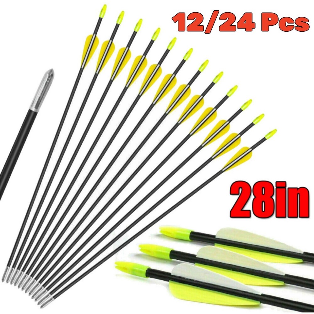 12/24Pcs 28″ Fiberglass Arrows SP700 Archery Youth Beginner Compound Recurve Bow