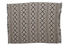 Soft Reclaimed Cotton Blend Throw with Diamond Pattern and Black and Beige